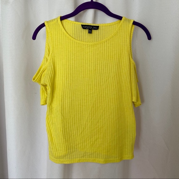 Topshop Tall Cold Shoulder Ribbed Yellow Top - Picture 1 of 5